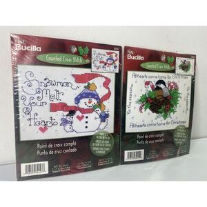 Bucilla Christmas Cross Stitch Kits New‎ 5 x 7 Scenes Snowman Bird Nest Cute H11